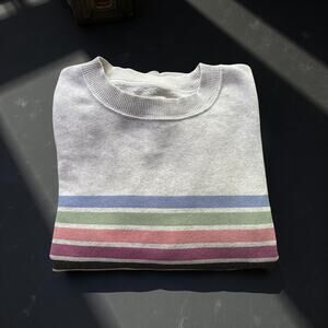 American Eagle Cropped Ahh-Mazingly Soft Stripe Crew Sweatshirt Gray XS